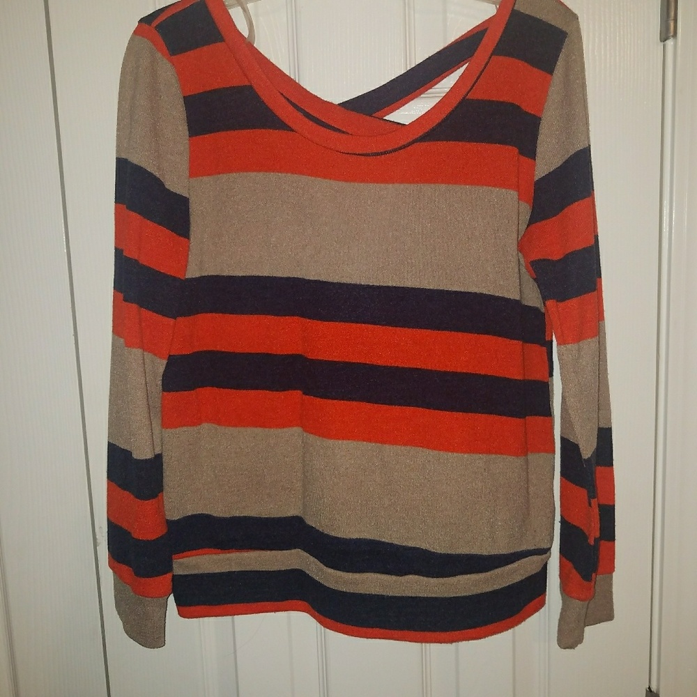 Navy and orange striped sweater